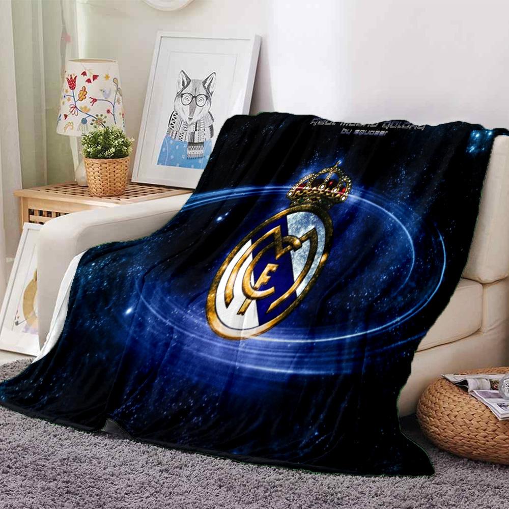 FC Madrid Emblem Flannel Blanket, Soft Polyester, Modern Design, All-Season for Camping, Travel, Gifts for holidays or birthdays