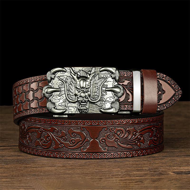 Мужской ремень с автоматической пряжкой, доминирующим дизайном Танцао и тисненым узором в виде шестилапого дракона