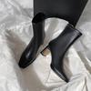 Square Ankle Boots Autumn Comfortable Soft Leather High Heel Boots Women's Fashion Zipper Simple Temperament Women's Shoes