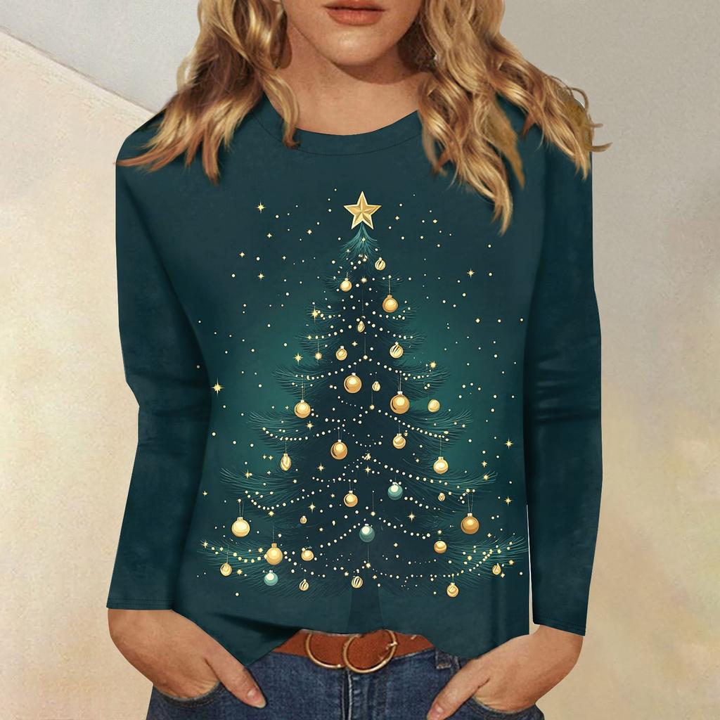 Women's Fashion Casual Round Neck Long Sleeve Printed T-Shirt Top