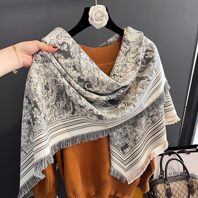 New Women'S Fashionable Imitation Cashmere Autumn And Winter Warm Large Square Scarf Double-Sided Tassel Scarf Air Conditioning Shawl