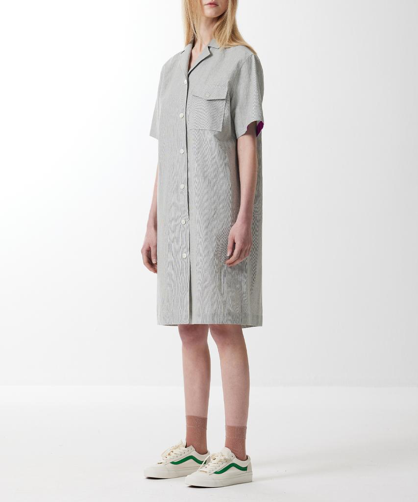 Boyeon Yarn-Dyed Linen Color-Block Short Sleeve Shirt Dress 0049