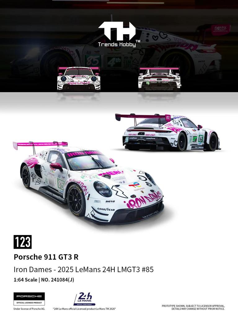 Trends Hobby 1/64 Porsche 911 Gt3 R 24 часа Ле-Мана Lmgt3 Гоночная Миниатюрная Модель Игрушечный Автомобиль Свободные Колеса Коллекция Литье под Давлением Подарок