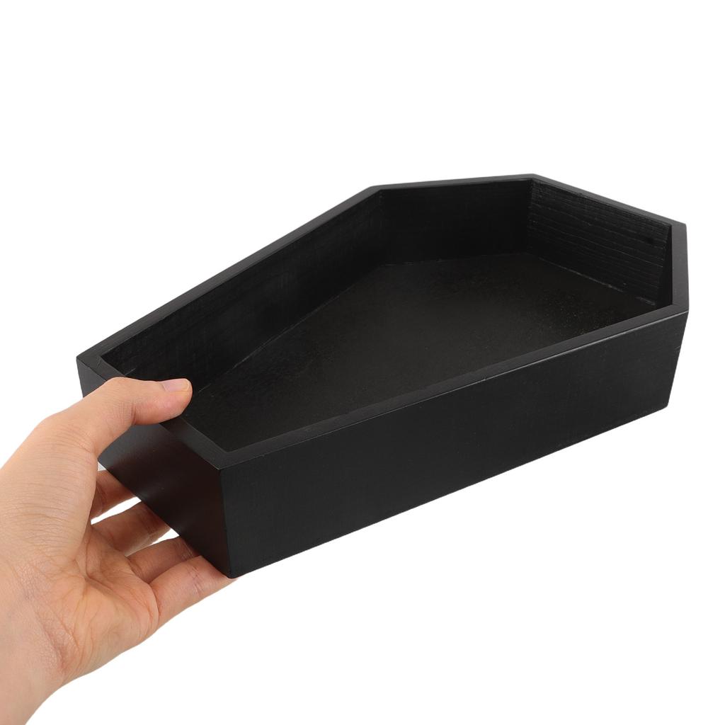 Coffin Shaped Wooden Tray Gothic Halloween Decorative Serving Tray 11x7inch Candy Snack Organizer Spooky Party Decor