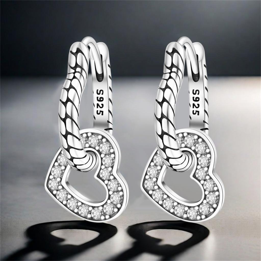 925 Silver Heart Shaped Snake Pattern Drop Earrings Women Earrings Charm Fashion Versatile Party Jewelry Gifts