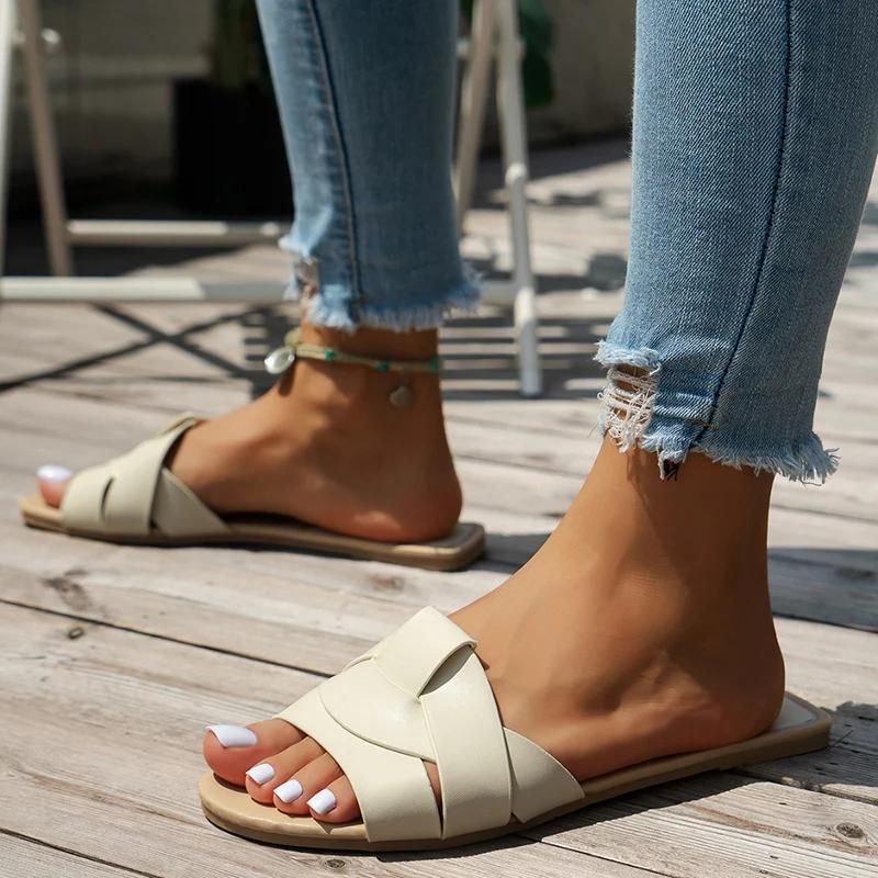Fashion Woman Flat New Slippers Woven with Comfortable Women's Shoes Casual Bottom Slippers Women Shoes Ladies Summer New