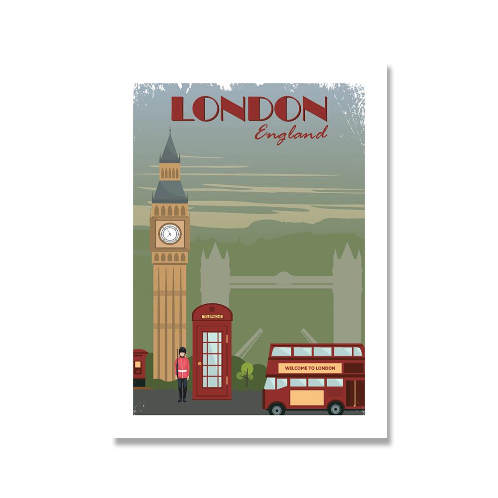 London Landscape Posters Print Cartoon Woman Wall Art Canvas Painting Nordic Poster And Print Wall Picture For Living Room Decor No Frame
