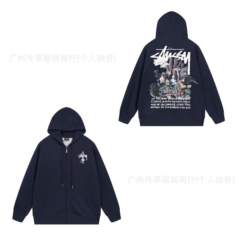 Unisex Hooded Zip-Up Fleece-Lined Sweatshirt With Letter Print Loose Fit Cotton Long Sleeve Men Women