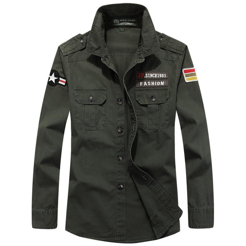 Мужская повседневная хлопковая рубашка с длинным рукавом для осени