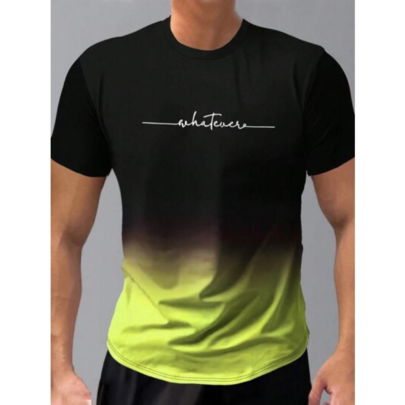 Летний топ с круглым вырезом и 3D-печатью с градиентными буквами, модные повседневные футболки с короткими рукавами для мужчин