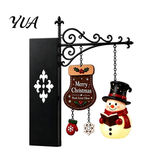 Book Nook Shelf Decor Christmas Bookshelf Hanging Light, Snowman Lamp, Metal Decorations for Readers Floating Library Lantern Decor, Holiday Ornament
