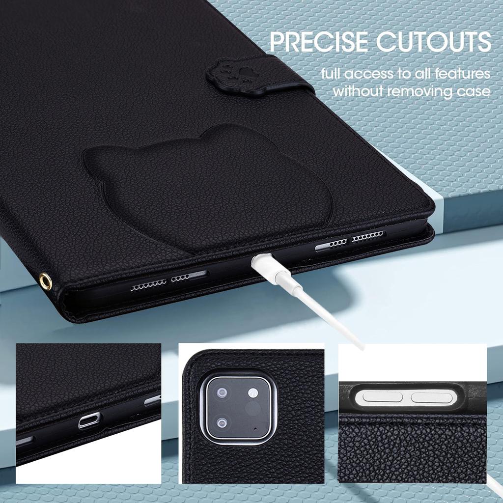 Чехол-кошелек для iPad Air 13 (2025)/(2024)/iPad Pro 12.9 (2021/(2020) Кожаная подставка-чехол для стола с 3D-эффектом и кошачьим узором