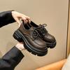 Маленькие кожаные туфли женские осенние на шнуровке ретро-стопа с маленькими людьми на толстой подошве черные туфли Le Fu