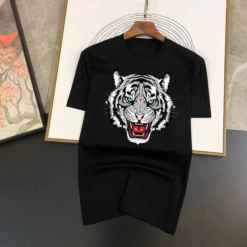 Summer Fashion Cotton Unisex T-Shirt Funny Tiger Graphics Print T Shirt High Quality Short Streetwear Women Plus Size Tees Y2k Tops Unisex