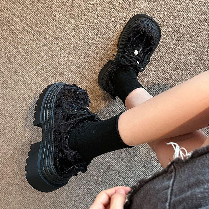 Big Head Lace-up Small Leather Shoes Women's 2025 Spring New Small Platform Women's Shoes Fashion Heightening Loafers