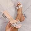 Fashion Summer Pearl Butterfly Slippers for Women Transparent Square Middle Heel Female Sandals Slides Fashion Square Toe Heeled Shoes