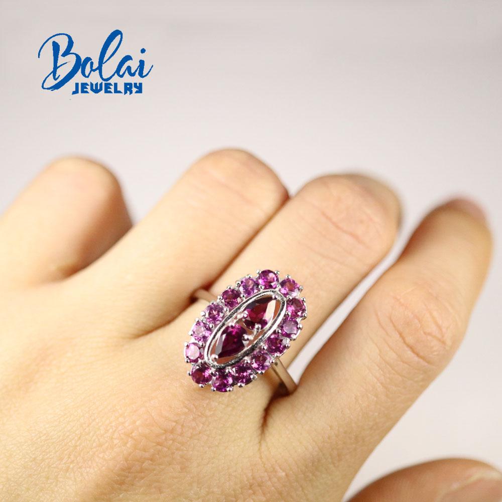 Bolaijewelry 925 Sterling Silver Fashion Natural Rhodolite Ring and Earring Set,for Anniversary, Party Wear Fine Jewelry