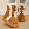 Women's Winter Warm Fur Snow Boots Lace Up Fluffy Plush Platform Ankle Boots for Women Thick Bottom Non Slip Cotton Padded Shoes