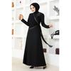 Sequin Appliqued Crepe Evening Dress Hijab Dress 2691 Black