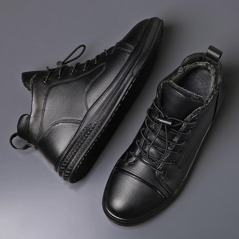 Genuine Leather Men's Casual Shoes Fashion High Top Sneakers Shoes Winter Wool Fur Warm Men Boots Outdoor Snow Non-Slip Footwear