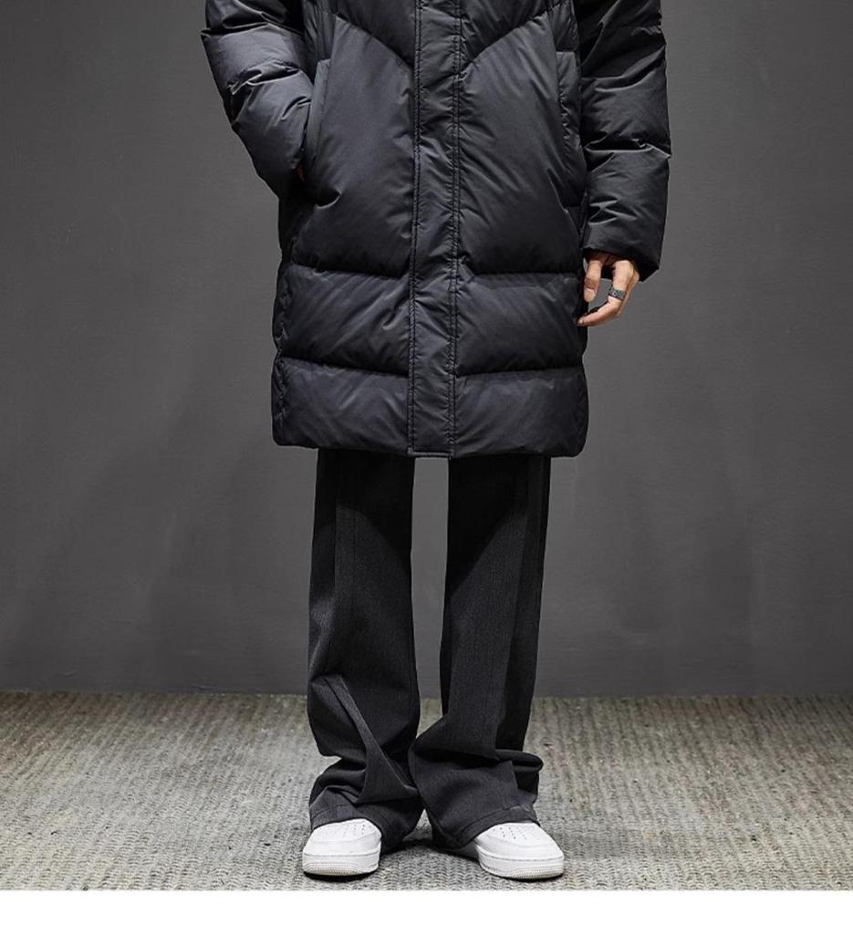 Men's Luxury Mid-length Hooded Down Jacket - Thick, Warm, Winter Coat with 90% White Duck Down Filling.
