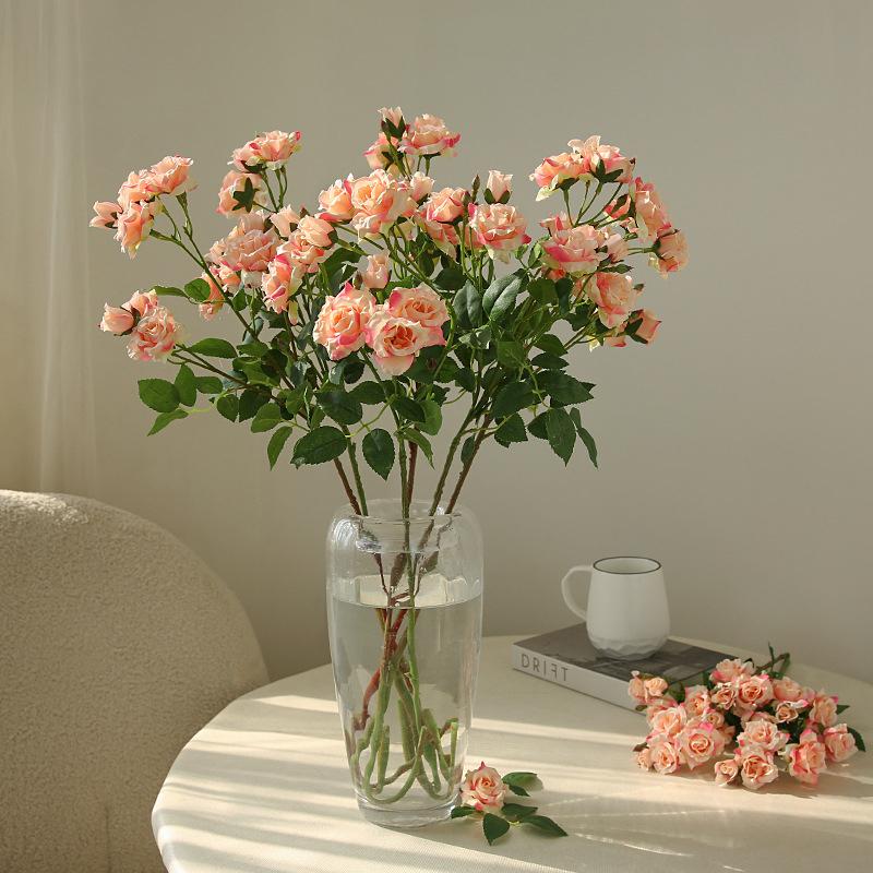 66Cm Artificial Bubble Roses Branches Silk Fake Flower Living Room Decoration Light Luxury Simulation Rose Orange Flowers
