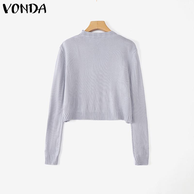 VONDA Autumn Winter Women Long Sleeve Embroidery Casual Short Knitted Sweaters Cardigans