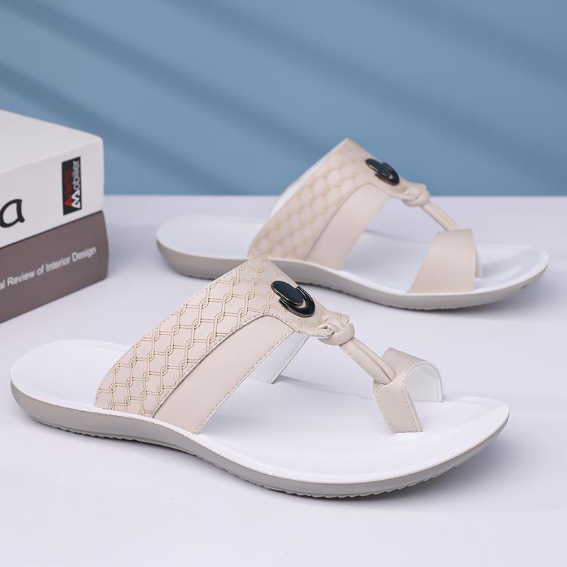 Мужские Черные Кожаные Тапочки Простые Плоские Летние Белые Шлепанцы Сандалии для улицы Открытый Носок Пляжная Обувь Большого Размера