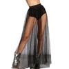 Sexy Perspective Skirt Elastic High Waist Pleated Lace Mesh Yarn Skirt Shiny Rhinestones Decor Maxi Skirt Nightclub Daily Wear