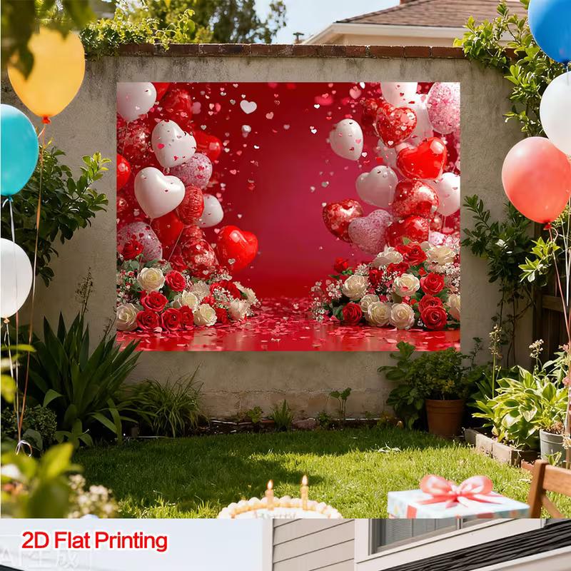 2D Red Love Theme with Heart Balloons and Roses Themed Backdrop