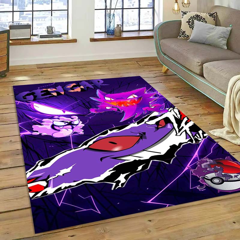 New ModelPokémon Gengar Themed XXL Rug Cool Gengar Patterns with Vivid Colors Dynamic Styles Designs Soft Floor Mat for Bedroom