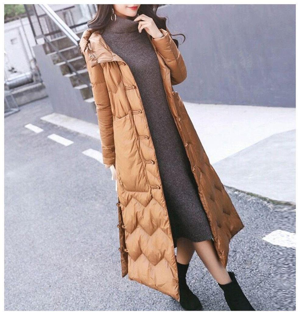 Women's Extra Long Retro Coat with Frog Button - New Version In White Duck Down, Chinese Ethnic Style