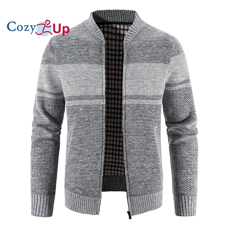 Cozy Up Свитер с длинными рукавами, мужской тонкий шов, удобный воротник-стойка, доступ к молнии, вязание