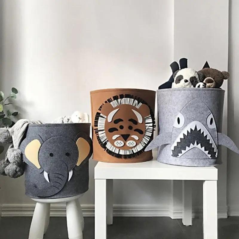 LargeCapacity Cartoon Animal Plush Storage Bin Washable Laundry Basket Lion Giraffe Design DurableFabric Home Organization Decor
