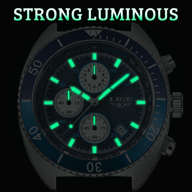 LIGE Модные мужские часы Лучшие роскошные творческие кварцевые часы Светящиеся водонепроницаемые спортивные часы с хронографом