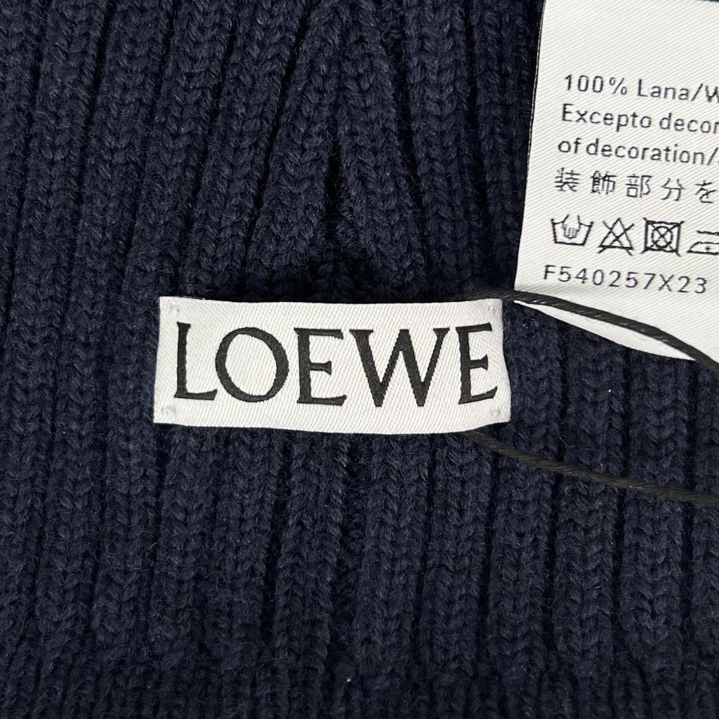 Pristine LOEWE Knit cap Logo design beanie Navy blue wool Women F540257X23 Used