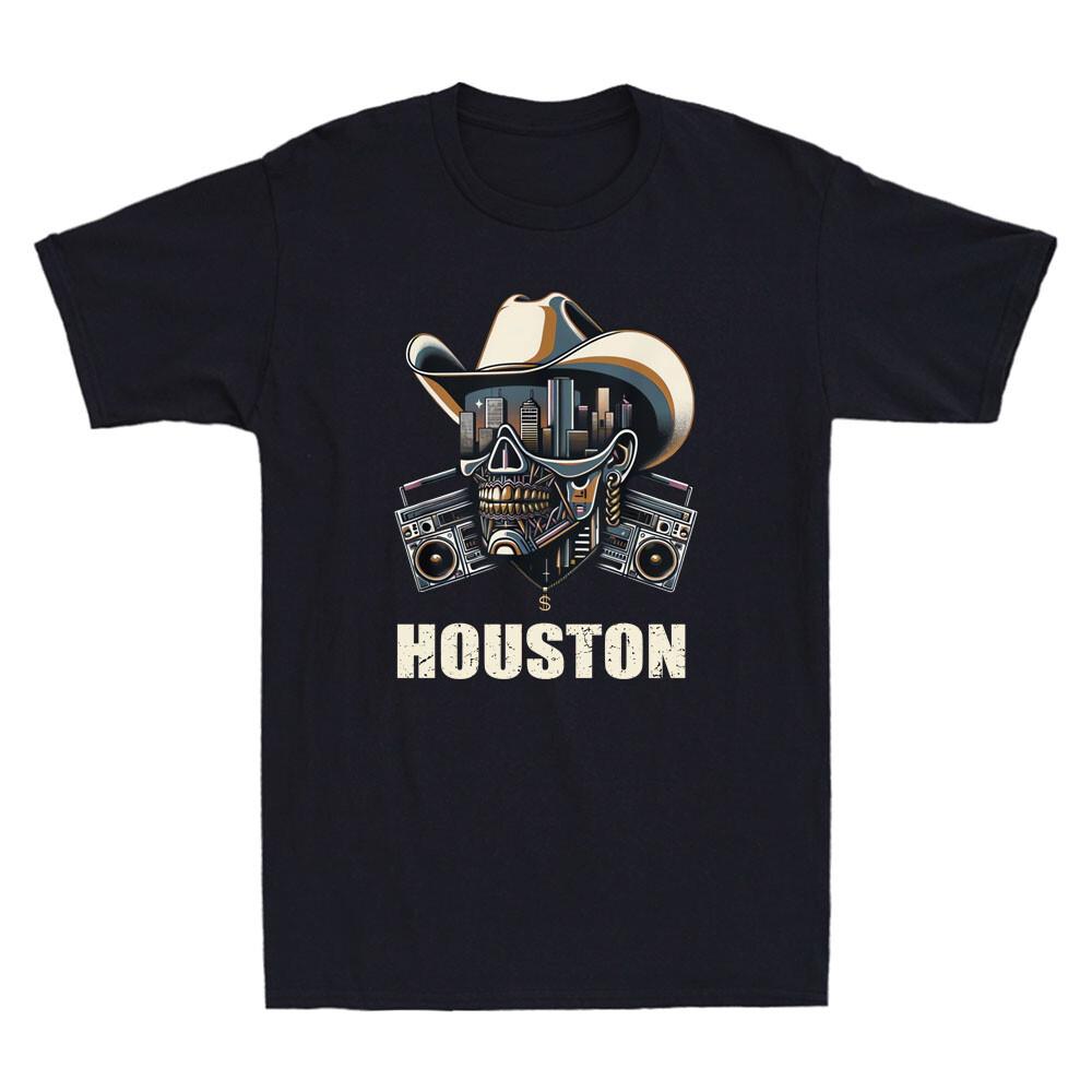 Houston Hip Hop Music Funny Skull Head With Recorder Meme Vintage Men's T-Shirt