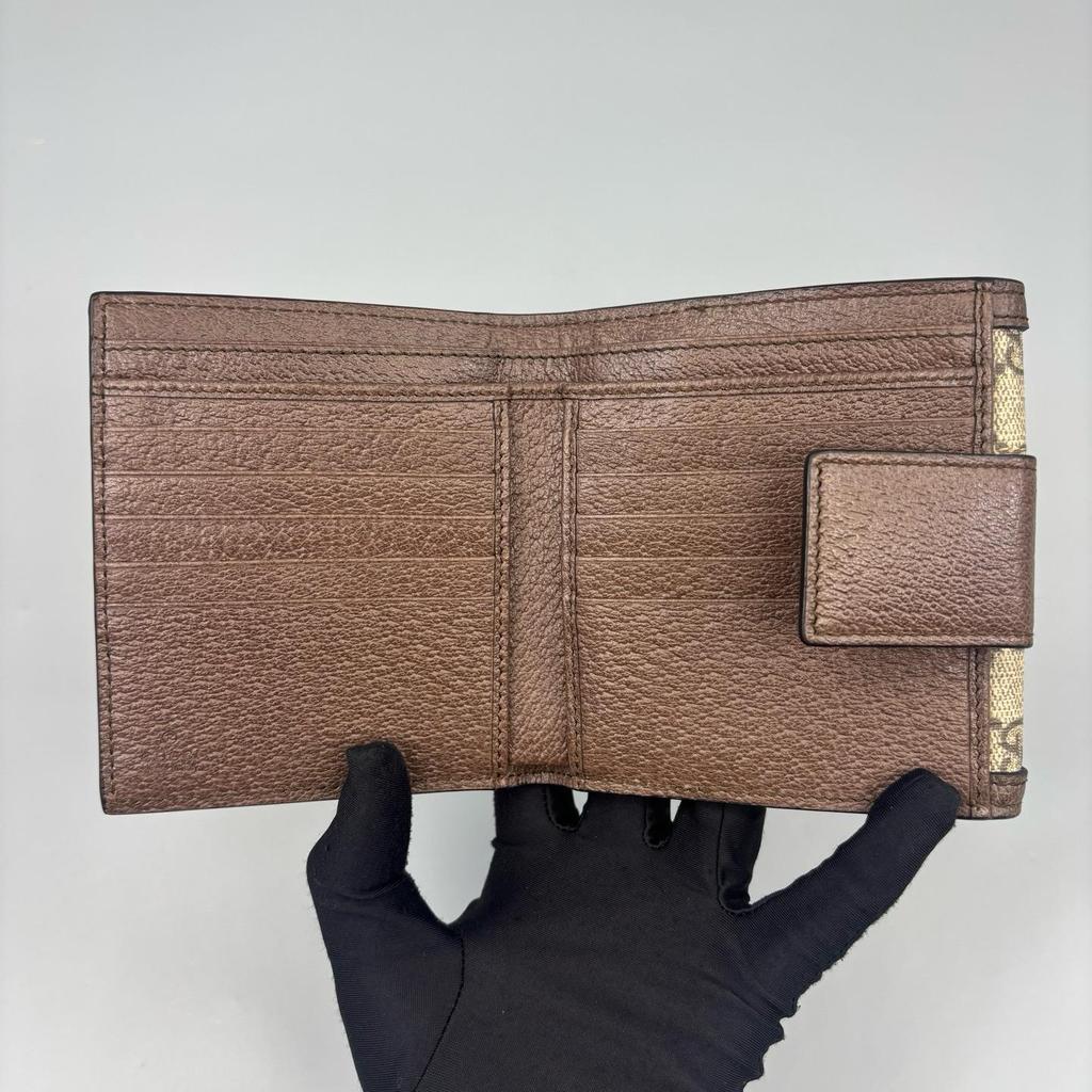 [Pre-Owned] Ophidia Logo Stripe Web Canvas And Leather Short Folded Wallet - Excellent #1IYCMJT