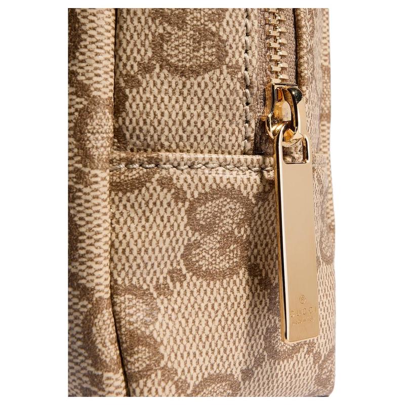Gucci Generation gold hardware zipper closure GG coated canvas cosmetic bag medium women's sand color with dark brown