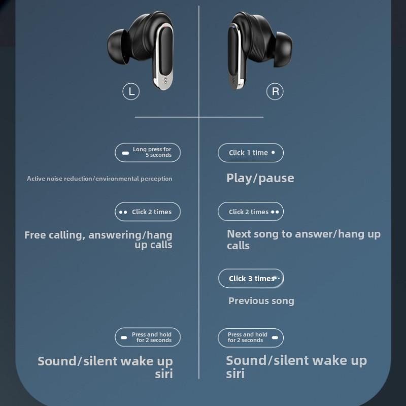 ANC Active Noise Reduction Wireless Bluetooth Headset Ultra Long Life Intelligent Color Screen LED Touch