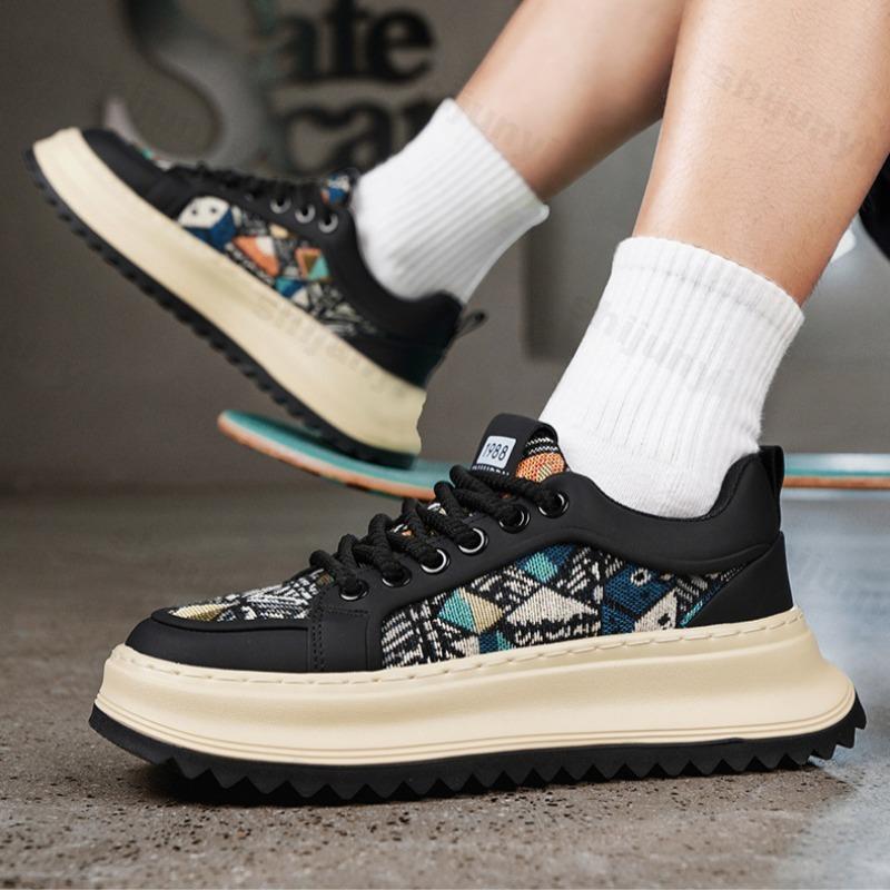Fashion Men Sneaker Designer Fashion Casual Retro Skateboarding Shoes Leather Fabric Breathable Height Increased Flat Platform Shoes