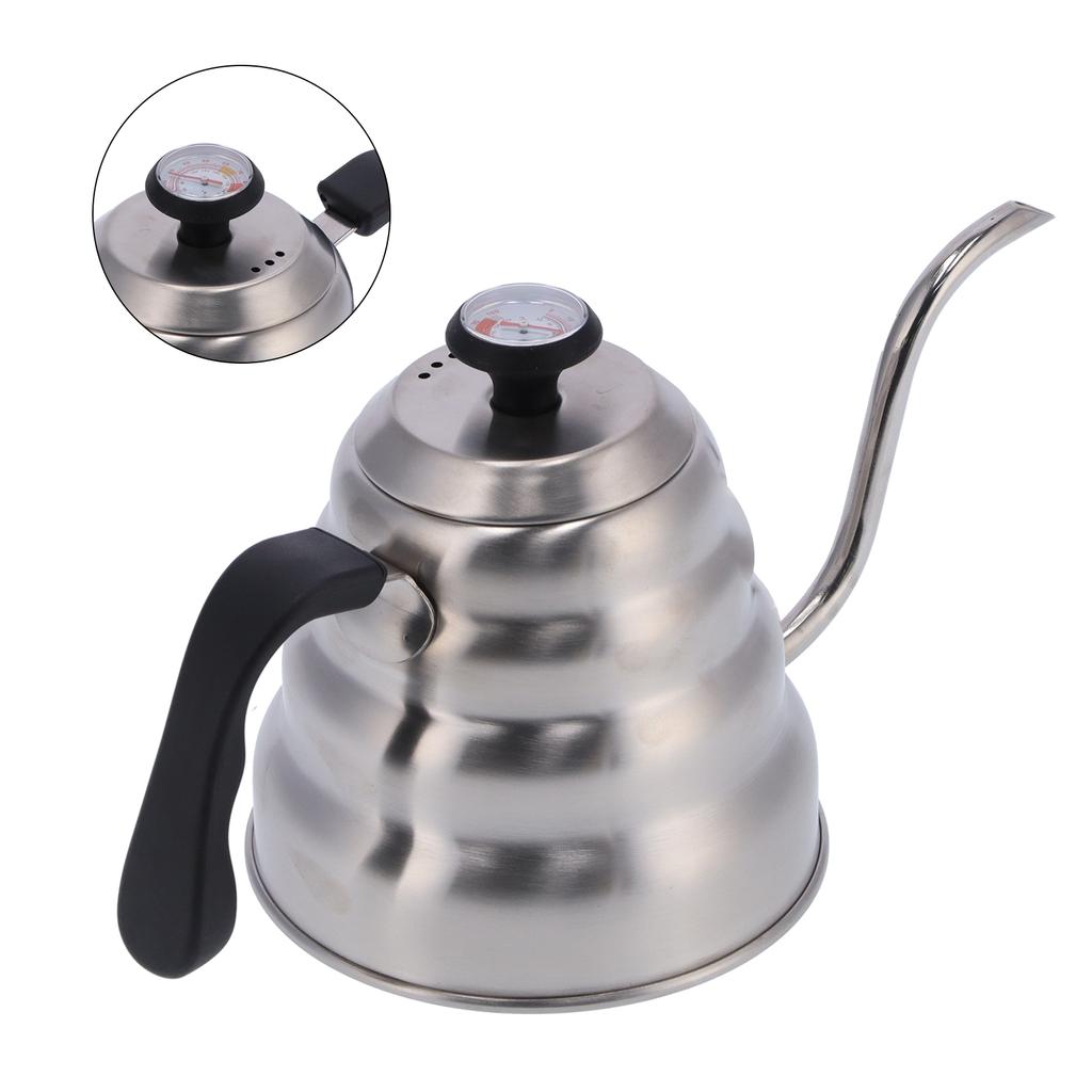 Кофейник 1200 мл Нержавеющая стальная кастрюля с термометром Ручной кофейник с изогнутой шеей Кофейная утварь