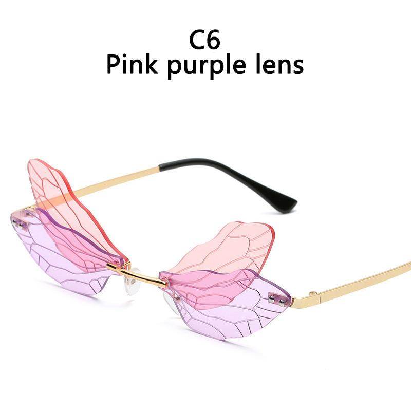 1PC Rimless Dragonfly Wing Sunglasses Vintage Clear Gradient Ocean Lens Sun Glasses Shades UV400 Fashion Party Accessories