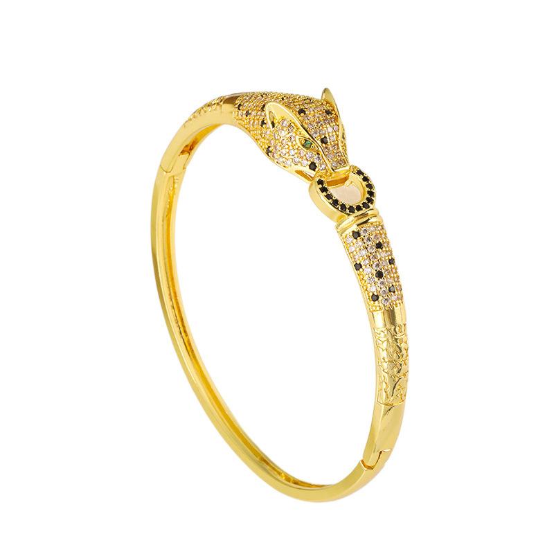 European and American Fashion Trend Retro Hip-hop Jewelry Cool Micro-paved Zircon Leopard Bracelet for Women