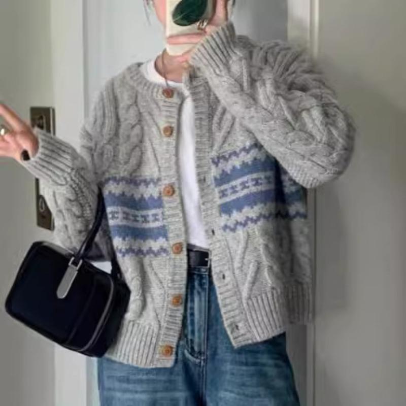 Мягкий восковой ретро кардиган с косами для женщин, новая коллекция осень-зима, в стиле колледжа, однобортный, свободный свитер-жакет