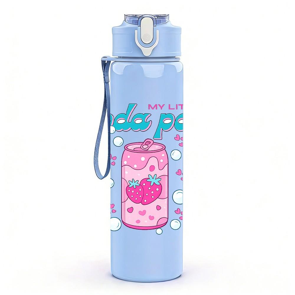 1PC Soda Pop Pink Can Retro Art Print 750ml Color Plastic Sports Water Bottle Leakproof Flip Straw Lid Suitable for Sports Office Home Use