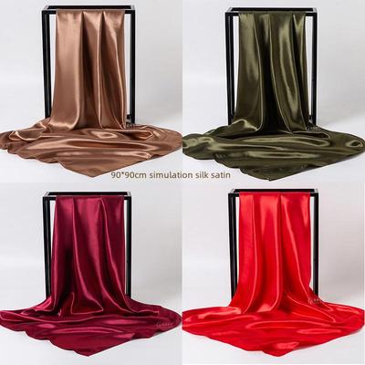 Корейский однотонный атласный шелковый шарф: Большой квадратный платок на весну и осень — элегантный универсальный женский аксессуар