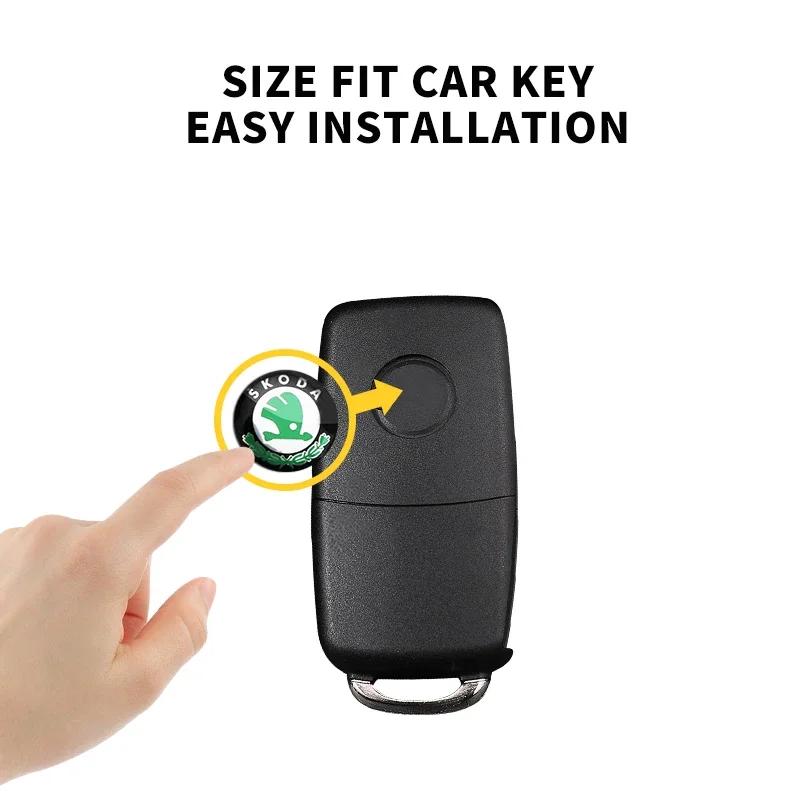 Car Sticker 2025 New 14mm Aluminum Car Remote Key Shell Emblem Sticker For Skoda Octavia A2 A5 A7 Fabia Rapid Karoq Superb Kodia