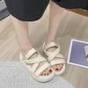 2024 Summer Sandals Thick Sole Flat Platform Soft Modern Ladies Sandals Fashion Black Beige D126