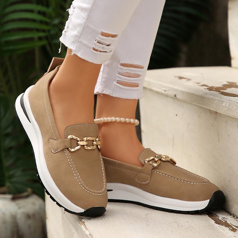 Женские лоферы на металлической цепочке, на платформе, больших размеров, на толстой подошве, нескользящие, на танкетке, повседневная обувь для женщин, осенний комфорт, легкая обувь для ходьбы